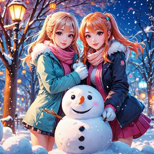 Girls building a snowman