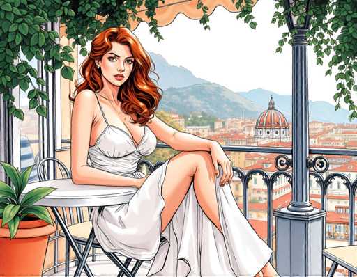 Girl on the terrace of a café