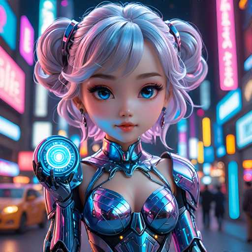 UHD, 8K, ultra detailed, a cinematic photograph of A captivating chibi woman, with large, expressive eyes and a coy smile, dressed in a futuristic outfit adorned with holographic patterns. Her hair flows like neon streams, reflecting the vibrant colors of an alien cityscape behind her. She holds out a holographic rose towards an enamored android, who stands frozen before her, his circuits sparkling with desire. In the style of Yoshitaka Amano., beautiful lighting, great composition-ugly, deformed, noisy, blurrySteps: 8, Sampler: DPM++ SDE Karras, Guidance Scale: 1.8, Seed: 2619389944, Size: 1024x1024, Model: ultraspicexl_turbo_v15_f16.ckpt, Strength: 1.0, Seed Mode: Scale Alike, Upscaler: realesrgan_x2plus_f16.ckpt, Target Size: 1024x1024, Crop: (0, 0), Original Size: 1024x1024, Negative Original Size: 512x512, Aesthetic Score: 6.0, Negative Aesthetic Score: 2.5, Zero Negative Prompt: false