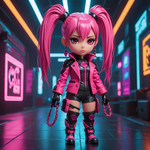 UHD, 8K, ultra detailed, a cinematic photograph of A chibi cyberpunk seductress, her hair styled into a high ponytail of neon pink, her eyes glowing with an intense desire. Her outfit is a combination of a business suit and tactical armor, held together by delicate chains. She holds a holographic briefcase in one hand, her other hand on the handle. In the style of Rieko Nakagawa., beautiful lighting, great composition-ugly, deformed, noisy, blurrySteps: 8, Sampler: DPM++ SDE Karras, Guidance Scale: 1.8, Seed: 3505623302, Size: 1024x1024, Model: fitcordermix_turbo_f16.ckpt, Strength: 1.0, Seed Mode: Scale Alike, Upscaler: realesrgan_x2plus_f16.ckpt, Target Size: 1024x1024, Crop: (0, 0), Original Size: 1024x1024, Negative Original Size: 512x512, Aesthetic Score: 6.0, Negative Aesthetic Score: 2.5, Zero Negative Prompt: false