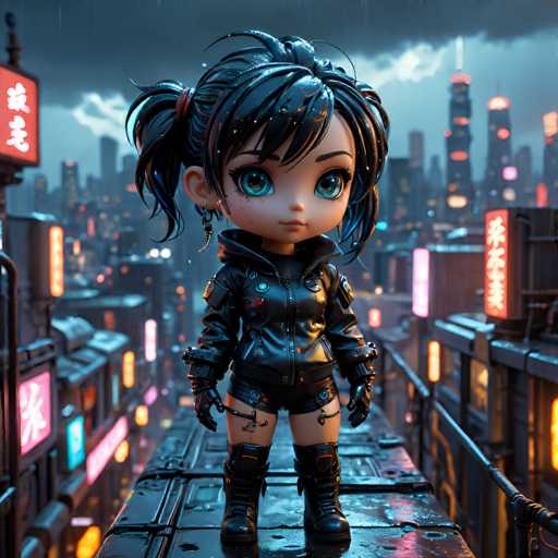 UHD, 8K, ultra detailed, a cinematic photograph of A playful chibi cyberpunk woman with a mischievous grin, her pixie-like features accentuated by glowing cybernetic implants. She stands on a rooftop overlooking the rain-soaked streets below, a smoky pipe clenched between her teeth, in the style of Katsuya Terada., beautiful lighting, great composition-ugly, deformed, noisy, blurrySteps: 10, Sampler: DPM++ SDE Karras, Guidance Scale: 2.0, Seed: 1174709202, Size: 1024x1024, Model: boltningrealistic_v10_f16.ckpt, Strength: 1.0, Seed Mode: Scale Alike, Upscaler: realesrgan_x2plus_f16.ckpt, Target Size: 1024x1024, Crop: (0, 0), Original Size: 1024x1024, Negative Original Size: 512x512, Aesthetic Score: 6.0, Negative Aesthetic Score: 2.5, Zero Negative Prompt: false