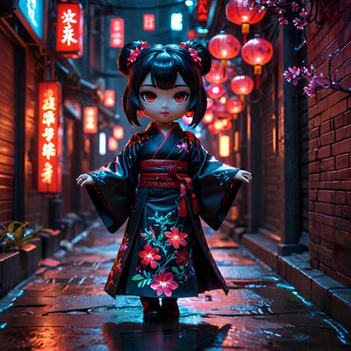 UHD, 8K, ultra detailed, a cinematic photograph of A chibi cyberpunk geisha stands in a dimly lit alley, her kimono adorned with pulsing neon flowers. She holds a traditional fan made of holographic blades, its edges glowing with every flick of her wrist. Her eyes are slits of deep red, and her lips curve into a knowing smile as she beckons to a passing stranger. In the style of Tsunako., beautiful lighting, great composition-ugly, deformed, noisy, blurrySteps: 10, Sampler: DPM++ SDE Karras, Guidance Scale: 2.0, Seed: 4210730997, Size: 1024x1024, Model: boltningrealistic_v10_f16.ckpt, Strength: 1.0, Seed Mode: Scale Alike, Upscaler: realesrgan_x2plus_f16.ckpt, Target Size: 1024x1024, Crop: (0, 0), Original Size: 1024x1024, Negative Original Size: 512x512, Aesthetic Score: 6.0, Negative Aesthetic Score: 2.5, Zero Negative Prompt: false