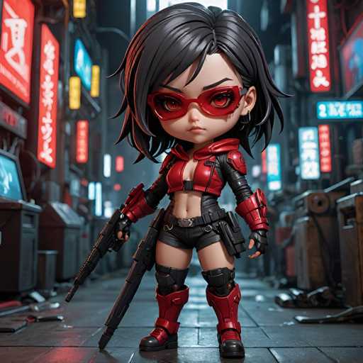 UHD, 8K, ultra detailed A chibi female assassin in cyberpunk clothing, her eyes hidden behind dark glasses and a menacing grin spreading across her face. Her red mini-dress is slit to reveal a high-tech leg holster, while her cybernetic arm is coiled with energy. In the style of Katsuya Terada., beautiful lighting, great composition-ugly, noisy, blurrySteps: 10, Sampler: DPM++ SDE Karras, Guidance Scale: 2.0, Seed: 1114464159, Size: 1024x1024, Model: dreamshaperxl_v21turbodpmsde_f16.ckpt, Strength: 1.0, Seed Mode: Scale Alike, Upscaler: realesrgan_x2plus_f16.ckpt, Target Size: 1024x1024, Crop: (0, 0), Original Size: 1024x1024, Negative Original Size: 512x512, Aesthetic Score: 6.0, Negative Aesthetic Score: 2.5, Zero Negative Prompt: false