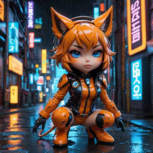 UHD, 8K, ultra detailed, a cinematic photograph of A chibi-sized vixen in cybernetic attire, her eyes glowing like twin suns behind mirrored shades. She's playfully biting her lower lip as she leans against a rain-slicked neon sign, her skintight jacket revealing the subtle interplay of wires and circuits beneath. In the style of Shirow Masamune., beautiful lighting, great composition-ugly, deformed, noisy, blurrySteps: 10, Sampler: DPM++ SDE Karras, Guidance Scale: 2.0, Seed: 3232036009, Size: 1024x1024, Model: dreamshaperxl_v21turbodpmsde_f16.ckpt, Strength: 1.0, Seed Mode: Scale Alike, Upscaler: realesrgan_x2plus_f16.ckpt, Target Size: 1024x1024, Crop: (0, 0), Original Size: 1024x1024, Negative Original Size: 512x512, Aesthetic Score: 6.0, Negative Aesthetic Score: 2.5, Zero Negative Prompt: false