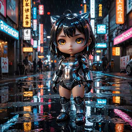 UHD, 8K, ultra detailed, a cinematic photograph of A chibi cyberpunk seductress, her body made entirely of liquid metal, as she gazes at her reflection in a puddle on the rain-slicked streets. Her eyes are pools of molten silver, reflecting the neon lights of the cityscape around her. In the style of Katsuhiro Otomo., beautiful lighting, great composition-ugly, deformed, noisy, blurrySteps: 10, Sampler: DPM++ SDE Karras, Guidance Scale: 2.0, Seed: 386464710, Size: 1024x1024, Model: realvisxlv40_v40lightningbakedvae_f16.ckpt, Strength: 1.0, Seed Mode: Scale Alike, Upscaler: realesrgan_x2plus_f16.ckpt, Target Size: 1024x1024, Crop: (0, 0), Original Size: 1024x1024, Negative Original Size: 512x512, Aesthetic Score: 6.0, Negative Aesthetic Score: 2.5, Zero Negative Prompt: false