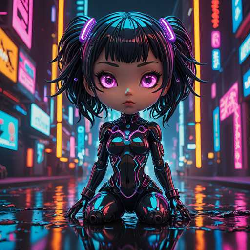 UHD, 8K, ultra detailed, a cinematic photograph of A chibi cyberpunk seductress, her body morphing into various shapes and colors as she casts a hypnotic spell over the viewer. Her neon-lit eyes are pools of liquid metal that seem to reflect the chaos of the cityscape around her. In the style of Takato Yamamoto., beautiful lighting, great composition-ugly, deformed, noisy, blurrySteps: 10, Sampler: DPM++ SDE Karras, Guidance Scale: 2.0, Seed: 919125507, Size: 1024x1024, Model: fitcordermix_fcturbosdxl_f16.ckpt, Strength: 1.0, Seed Mode: Scale Alike, Upscaler: realesrgan_x2plus_f16.ckpt, Target Size: 1024x1024, Crop: (0, 0), Original Size: 1024x1024, Negative Original Size: 512x512, Aesthetic Score: 6.0, Negative Aesthetic Score: 2.5, Zero Negative Prompt: false