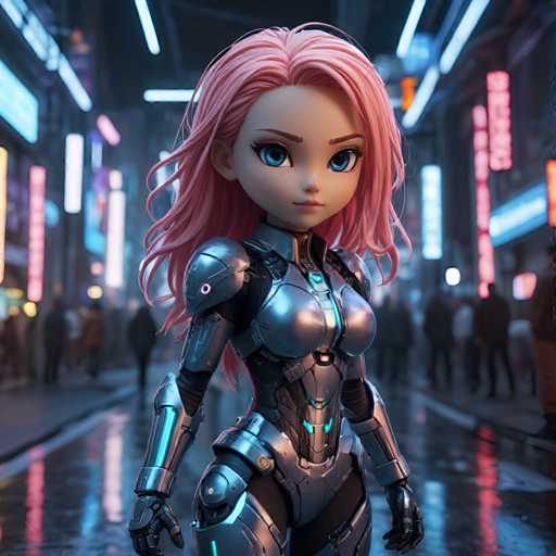 UHD, 8K, ultra detailed, a cinematic photograph of A chibi woman with a determined expression, her body half-cybernetic and half-organic. She clutches a cybernetic sword in one hand and a cybernetic shield in the other, ready to defend against the dangers of the cyberpunk world. Her flowing hair, made of intertwining wires and data streams, catches the light from the neon signs around her. In the style of Yasushi Nirasaki., beautiful lighting, great composition-ugly, deformed, noisy, blurrySteps: 8, Sampler: DPM++ SDE Karras, Guidance Scale: 1.8, Seed: 1705532872, Size: 1024x1024, Model: jibmixrealisticxl_v10_lightning_f16.ckpt, Strength: 1.0, Seed Mode: Scale Alike, Upscaler: realesrgan_x2plus_f16.ckpt, Target Size: 1024x1024, Crop: (0, 0), Original Size: 1024x1024, Negative Original Size: 512x512, Aesthetic Score: 6.0, Negative Aesthetic Score: 2.5, Zero Negative Prompt: false