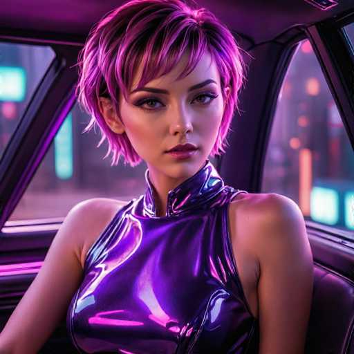 Cyber-punk girl in a car