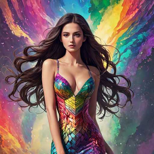 Girl wearing a rainbow scale dress