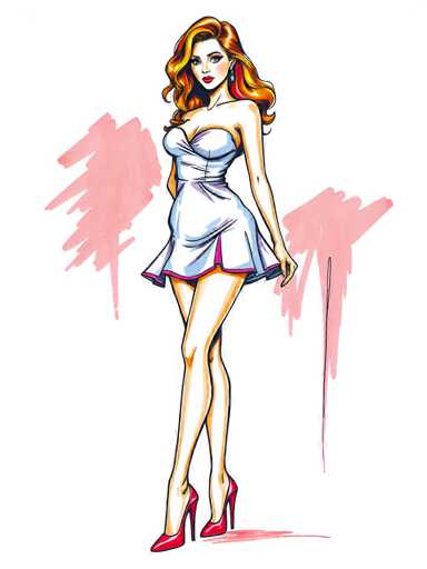 Vibrant marker drawing of a sexy young woman wearing a dress and high heels. Bold outlines, layered colors, textured shading. Illustration style on white paper background. Crisp details, dynamic compositionSteps: 3, Sampler: DPM++ 2M AYS, Guidance Scale: 1.0, Seed: 1458838019, Size: 768x1024, Model: flux_1_schnell_q5p.ckpt, Strength: 1.0, Seed Mode: Scale Alike, Upscaler: realesrgan_x2plus_f16.ckpt, CLIP Skip: 2