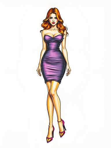 Vibrant marker drawing of a sexy young woman wearing a bodycon dress and high heels. Bold outlines, layered colors, textured shading. Illustration style on white paper background. Crisp details, dynamic composition, front viewSteps: 3, Sampler: DPM++ 2M Trailing, Guidance Scale: 1.0, Seed: 3224123857, Size: 768x1024, Model: flux_1_schnell_q5p.ckpt, Strength: 1.0, Seed Mode: Scale Alike, Upscaler: realesrgan_x2plus_f16.ckpt, CLIP Skip: 2