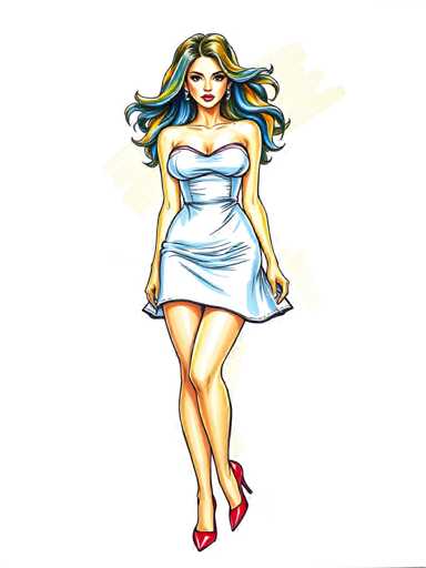 Vibrant marker drawing of a seductive young woman wearing a mini dress and high heels. Bold outlines, layered colors, textured shading. Illustration style on white paper background. Crisp details, dynamic composition, front viewSteps: 3, Sampler: DPM++ 2M Trailing, Guidance Scale: 1.0, Seed: 2370931427, Size: 768x1024, Model: flux_1_schnell_q5p.ckpt, Strength: 1.0, Seed Mode: Scale Alike, Upscaler: realesrgan_x2plus_f16.ckpt, CLIP Skip: 2