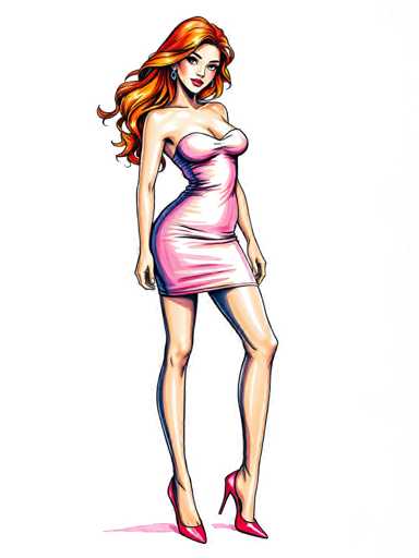 Vibrant marker drawing of a sexy young woman wearing a bodycon dress and high heels. Bold outlines, layered colors, textured shading. Illustration style on white paper background. Crisp details, dynamic composition, front viewSteps: 3, Sampler: DPM++ 2M Trailing, Guidance Scale: 1.0, Seed: 2291903800, Size: 768x1024, Model: flux_1_schnell_q5p.ckpt, Strength: 1.0, Seed Mode: Scale Alike, Upscaler: realesrgan_x2plus_f16.ckpt, CLIP Skip: 2