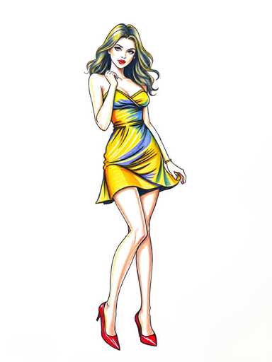 Vibrant marker drawing of a seductive young woman wearing a mini dress and high heels. Bold outlines, layered colors, textured shading. Illustration style on white paper background. Crisp details, dynamic composition, front viewSteps: 3, Sampler: DPM++ 2M Trailing, Guidance Scale: 1.0, Seed: 2380831490, Size: 768x1024, Model: flux_1_schnell_q5p.ckpt, Strength: 1.0, Seed Mode: Scale Alike, Upscaler: realesrgan_x2plus_f16.ckpt, CLIP Skip: 2