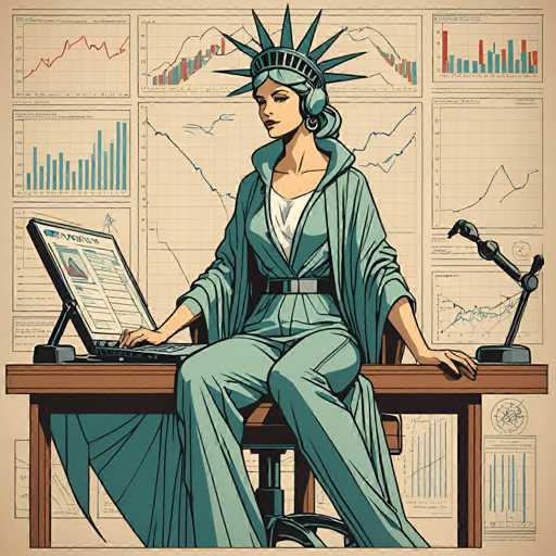 Art Deco, A modern Lady Liberty with a headset on, wearing a hoodie and jeans. She is sitting at a desk, signing papers and looking at a computer screen. Her pedestal is replaced by a podium, and behind her are charts and graphs representing economic growth and progress., sleek, geometric forms, art deco style-ugly, deformed, noisy, blurry, low contrastSteps: 8, Sampler: DPM++ SDE Karras, Guidance Scale: 1.8, Seed: 237799820, Size: 1024x1024, Model: fitcordermix_turbo_f16.ckpt, Strength: 1.0, Seed Mode: Scale Alike, Upscaler: realesrgan_x2plus_f16.ckpt, Target Size: 1024x1024, Crop: (0, 0), Original Size: 1024x1024, Negative Original Size: 512x512, Aesthetic Score: 6.0, Negative Aesthetic Score: 2.5, Zero Negative Prompt: false