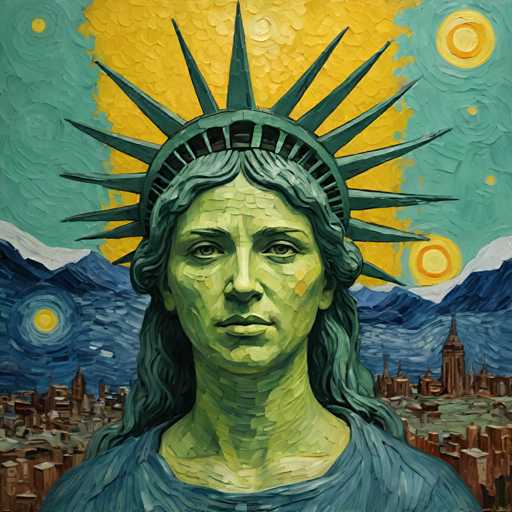 Oil painting by Van Gogh Lady Liberty as a sculptor's model, her form covered in clay as an artist chisels away at her features, bringing her to life. . Expressive, impasto, swirling brushwork, vibrant, brush strokes, Brushstroke-heavy, Textured, Impasto, Colorful, Dynamic, Bold, Distinctive, Vibrant, Whirling, Expressive, Dramatic, Swirling, Layered, Intense, Contrastive, Atmospheric, Luminous, Textural, Evocative, SpiraledVan Gogh style-realistic, photorealistic, calm, straight lines, signature, frame, text, watermarkSteps: 8, Sampler: DPM++ SDE Karras, Guidance Scale: 1.8, Seed: 1425704347, Size: 1024x1024, Model: aetherverse_lightning_v10_f16.ckpt, Strength: 1.0, Seed Mode: Scale Alike, Upscaler: realesrgan_x2plus_f16.ckpt, Target Size: 1024x1024, Crop: (0, 0), Original Size: 1024x1024, Negative Original Size: 512x512, Aesthetic Score: 6.0, Negative Aesthetic Score: 2.5, Zero Negative Prompt: false