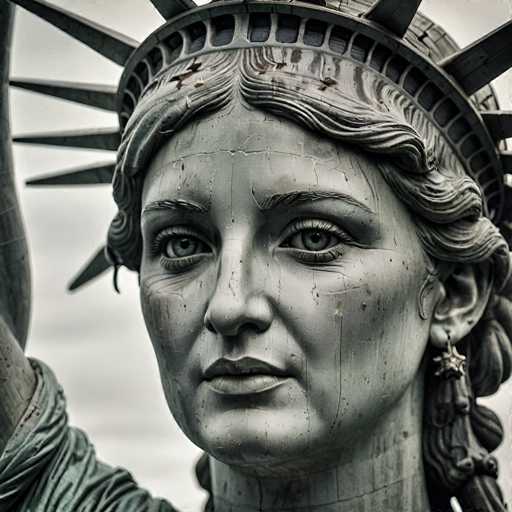 analog film photo A close-up shot of Lady Liberty's face, revealing the intricate details of her weathered features and the determined look in her eyes as she gazes out towards the horizon. . faded film, desaturated, 35mm photo, grainy, vignette, vintage, Kodachrome, Lomography, stained, highly detailed, found footage-painting, drawing, illustration, glitch, deformed, mutated, cross-eyed, ugly, disfiguredSteps: 8, Sampler: DPM++ SDE Karras, Guidance Scale: 1.8, Seed: 1170924889, Size: 1024x1024, Model: realvisxl_v40_lightning_f16.ckpt, Strength: 1.0, Seed Mode: Scale Alike, Upscaler: realesrgan_x2plus_f16.ckpt, Target Size: 1024x1024, Crop: (0, 0), Original Size: 1024x1024, Negative Original Size: 512x512, Aesthetic Score: 6.0, Negative Aesthetic Score: 2.5, Zero Negative Prompt: false