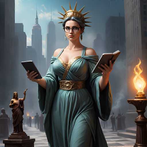 Conceptual Art, A modern Lady Liberty, holding a smartphone instead of a torch, with the tablet of laws replaced by a laptop. She is wearing business attire, glasses on her nose and has a stern yet determined look on her face., concept art-ugly, deformed, noisy, blurry, low contrastSteps: 8, Sampler: DPM++ SDE Karras, Guidance Scale: 1.8, Seed: 120433299, Size: 1024x1024, Model: fenrisxl_sdxl_lightning_f16.ckpt, Strength: 1.0, Seed Mode: Scale Alike, Upscaler: realesrgan_x2plus_f16.ckpt, Target Size: 1024x1024, Crop: (0, 0), Original Size: 1024x1024, Negative Original Size: 512x512, Aesthetic Score: 6.0, Negative Aesthetic Score: 2.5, Zero Negative Prompt: false