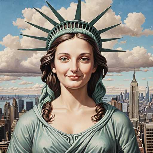 hyperrealistic art Lady Liberty's face replaced by a Mona Lisa-esque smile, surrounded by clouds and the Manhattan skyline in soft focus. . extremely high-resolution details, photographic, realism pushed to extreme, fine texture, incredibly lifelike-simplified, abstract, unrealistic, impressionistic, low resolutionSteps: 8, Sampler: DPM++ SDE Karras, Guidance Scale: 1.8, Seed: 1113365540, Size: 1024x1024, Model: artium_v20_turbo_f16.ckpt, Strength: 1.0, Seed Mode: Scale Alike, Upscaler: realesrgan_x2plus_f16.ckpt, Target Size: 1024x1024, Crop: (0, 0), Original Size: 1024x1024, Negative Original Size: 512x512, Aesthetic Score: 6.0, Negative Aesthetic Score: 2.5, Zero Negative Prompt: false