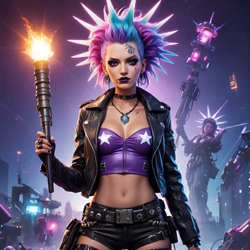 sci-fi style A punk rock Lady Liberty, with purple hair and piercings, wearing a leather jacket and carrying a torch made of electric guitars, representing rebellion and freedom. . futuristic, technological, alien worlds, space themes, advanced civilizations-ugly, deformed, noisy, blurry, low contrast, realism, photorealistic, historical, medievalSteps: 8, Sampler: DPM++ SDE Karras, Guidance Scale: 1.8, Seed: 3279199063, Size: 1024x1024, Model: mexxl_lcm_yy_f16.ckpt, Strength: 1.0, Seed Mode: Scale Alike, Upscaler: realesrgan_x2plus_f16.ckpt, Target Size: 1024x1024, Crop: (0, 0), Original Size: 1024x1024, Negative Original Size: 512x512, Aesthetic Score: 6.0, Negative Aesthetic Score: 2.5, Zero Negative Prompt: false