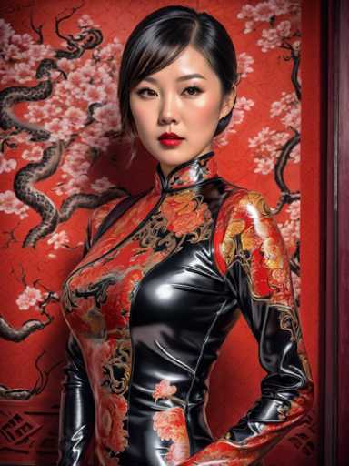 AI girls in latex cheongsam