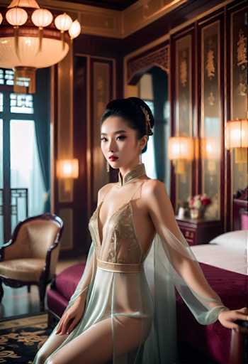 cinematic photo a glamorous young Chinese woman wearing a transparent silk dress in a palace bedroom . 35mm photograph, film, bokeh, professional, 4k, highly detailed-drawing, painting, crayon, sketch, graphite, impressionist, noisy, blurry, soft, deformed, uglySteps: 32, Sampler: DPM++ 2M Karras, Guidance Scale: 7.5, Seed: 3701181277, Size: 832x1216, Model: albedobasexl_v11_f16.ckpt, Strength: 1.0, Seed Mode: Scale Alike, Upscaler: realesrgan_x2plus_f16.ckpt, Target Size: 832x1216, Crop: (0, 0), Original Size: 832x1216, Negative Original Size: 512x576, Aesthetic Score: 6.0, Negative Aesthetic Score: 2.0, Zero Negative Prompt: false