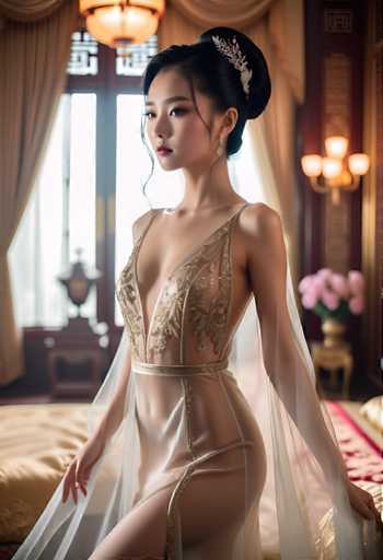 cinematic photo a glamorous young Chinese woman wearing a transparent silk dress in a palace bedroom . 35mm photograph, film, bokeh, professional, 4k, highly detailed-drawing, painting, crayon, sketch, graphite, impressionist, noisy, blurry, soft, deformed, uglySteps: 32, Sampler: DPM++ 2M Karras, Guidance Scale: 7.5, Seed: 974317974, Size: 832x1216, Model: albedobasexl_v11_f16.ckpt, Strength: 1.0, Seed Mode: Scale Alike, Upscaler: realesrgan_x2plus_f16.ckpt, Target Size: 832x1216, Crop: (0, 0), Original Size: 832x1216, Negative Original Size: 512x576, Aesthetic Score: 6.0, Negative Aesthetic Score: 2.0, Zero Negative Prompt: false