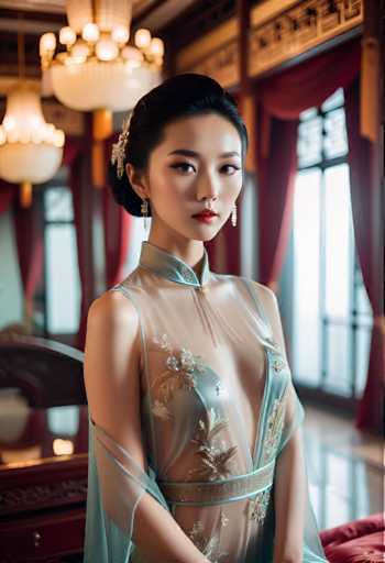 cinematic photo a glamorous young Chinese woman wearing a transparent silk dress in a palace bedroom . 35mm photograph, film, bokeh, professional, 4k, highly detailed-drawing, painting, crayon, sketch, graphite, impressionist, noisy, blurry, soft, deformed, uglySteps: 32, Sampler: DPM++ 2M Karras, Guidance Scale: 7.5, Seed: 2520534689, Size: 832x1216, Model: albedobasexl_v11_f16.ckpt, Strength: 1.0, Seed Mode: Scale Alike, Upscaler: realesrgan_x2plus_f16.ckpt, Target Size: 832x1216, Crop: (0, 0), Original Size: 832x1216, Negative Original Size: 512x576, Aesthetic Score: 6.0, Negative Aesthetic Score: 2.0, Zero Negative Prompt: false