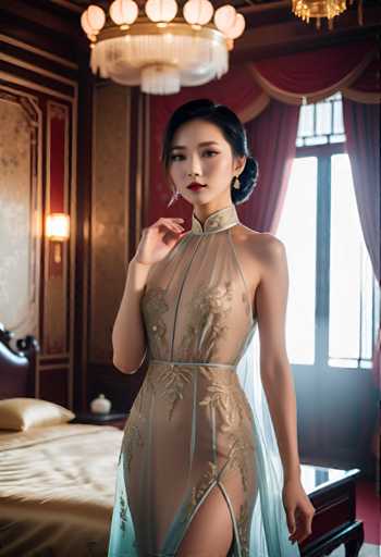 cinematic photo a glamorous young Chinese woman wearing a transparent silk dress in a palace bedroom . 35mm photograph, film, bokeh, professional, 4k, highly detailed-drawing, painting, crayon, sketch, graphite, impressionist, noisy, blurry, soft, deformed, uglySteps: 32, Sampler: DPM++ 2M Karras, Guidance Scale: 7.5, Seed: 2188370140, Size: 832x1216, Model: albedobasexl_v11_f16.ckpt, Strength: 1.0, Seed Mode: Scale Alike, Upscaler: realesrgan_x2plus_f16.ckpt, Target Size: 832x1216, Crop: (0, 0), Original Size: 832x1216, Negative Original Size: 512x576, Aesthetic Score: 6.0, Negative Aesthetic Score: 2.0, Zero Negative Prompt: false