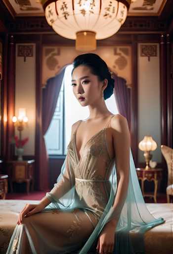 cinematic photo a glamorous young Chinese woman wearing a transparent silk dress in a palace bedroom . 35mm photograph, film, bokeh, professional, 4k, highly detailed-drawing, painting, crayon, sketch, graphite, impressionist, noisy, blurry, soft, deformed, uglySteps: 32, Sampler: DPM++ 2M Karras, Guidance Scale: 7.5, Seed: 415308088, Size: 832x1216, Model: albedobasexl_v11_f16.ckpt, Strength: 1.0, Seed Mode: Scale Alike, Upscaler: realesrgan_x2plus_f16.ckpt, Target Size: 832x1216, Crop: (0, 0), Original Size: 832x1216, Negative Original Size: 512x576, Aesthetic Score: 6.0, Negative Aesthetic Score: 2.0, Zero Negative Prompt: false