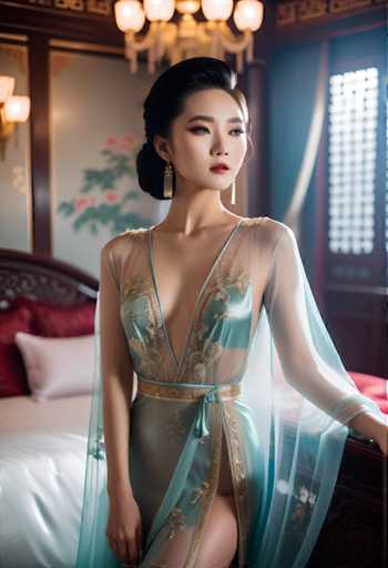 cinematic photo a glamorous young Chinese woman wearing a transparent silk dress in a palace bedroom . 35mm photograph, film, bokeh, professional, 4k, highly detailed-drawing, painting, crayon, sketch, graphite, impressionist, noisy, blurry, soft, deformed, uglySteps: 32, Sampler: DPM++ 2M Karras, Guidance Scale: 7.5, Seed: 4079816871, Size: 832x1216, Model: albedobasexl_v11_f16.ckpt, Strength: 1.0, Seed Mode: Scale Alike, Upscaler: realesrgan_x2plus_f16.ckpt, Target Size: 832x1216, Crop: (0, 0), Original Size: 832x1216, Negative Original Size: 512x576, Aesthetic Score: 6.0, Negative Aesthetic Score: 2.0, Zero Negative Prompt: false