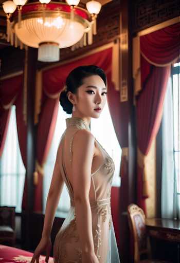 cinematic photo a glamorous young Chinese woman wearing a transparent silk dress in a palace bedroom . 35mm photograph, film, bokeh, professional, 4k, highly detailed-drawing, painting, crayon, sketch, graphite, impressionist, noisy, blurry, soft, deformed, uglySteps: 32, Sampler: DPM++ 2M Karras, Guidance Scale: 7.5, Seed: 2254537283, Size: 832x1216, Model: albedobasexl_v11_f16.ckpt, Strength: 1.0, Seed Mode: Scale Alike, Upscaler: realesrgan_x2plus_f16.ckpt, Target Size: 832x1216, Crop: (0, 0), Original Size: 832x1216, Negative Original Size: 512x576, Aesthetic Score: 6.0, Negative Aesthetic Score: 2.0, Zero Negative Prompt: false