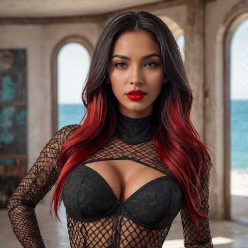 concept art a sexy latino girl, with long hair, red lipstick and medium breasts wearing a full fishnet catsuit, in a Coastal interior design environment. (((medium shot))), ultra detailed, 4k, . digital artwork, illustrative, painterly, matte painting, highly detailed-photo, photorealistic, realism, uglySteps: 8, Sampler: DPM++ SDE Karras, Guidance Scale: 2.0, Seed: 2084877412, Size: 1280x1280, Model: hephaistosnextgenxl_lcm_v20_f16.ckpt, Strength: 1.0, Seed Mode: Scale Alike, Hires Fix: true, First Stage Size: 768x768, Second Stage Strength: 0.7, Target Size: 1280x1280, Crop: (0, 0), Original Size: 1280x1280, Negative Original Size: 640x640, Aesthetic Score: 6.0, Negative Aesthetic Score: 2.0, Zero Negative Prompt: false