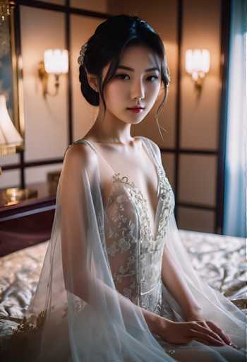 cinematic photo a glamorous 18years japanese girl wearing a transparent silk dress in a palace bedroom . 35mm photograph, film, bokeh, professional, 4k, highly detailed-drawing, painting, crayon, sketch, graphite, impressionist, noisy, blurry, soft, deformed, uglySteps: 32, Sampler: DPM++ 2M Karras, Guidance Scale: 7.5, Seed: 346063897, Size: 832x1216, Model: realvisxlv20_f16.ckpt, Strength: 1.0, Seed Mode: Scale Alike, Upscaler: realesrgan_x2plus_f16.ckpt, Target Size: 832x1216, Crop: (0, 0), Original Size: 832x1216, Negative Original Size: 512x576, Aesthetic Score: 6.0, Negative Aesthetic Score: 2.0, Zero Negative Prompt: false