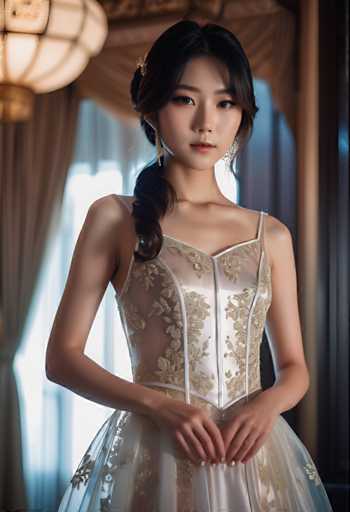 cinematic photo a glamorous verry young japanese girl wearing a transparent silk dress in a palace bedroom . 35mm photograph, film, bokeh, professional, 4k, highly detailed-drawing, painting, crayon, sketch, graphite, impressionist, noisy, blurry, soft, deformed, uglySteps: 32, Sampler: DPM++ 2M Karras, Guidance Scale: 7.5, Seed: 2653212032, Size: 832x1216, Model: realvisxlv20_f16.ckpt, Strength: 1.0, Seed Mode: Scale Alike, Upscaler: realesrgan_x2plus_f16.ckpt, Target Size: 832x1216, Crop: (0, 0), Original Size: 832x1216, Negative Original Size: 512x576, Aesthetic Score: 6.0, Negative Aesthetic Score: 2.0, Zero Negative Prompt: false