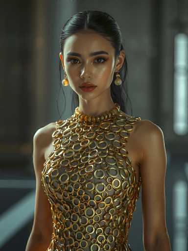 Woman in metallic ring dress