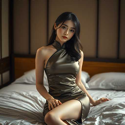 a seductive young realistic android woman wearing a Sleeveless satin Cheongsam with a hip split on her bed. UHD, 8K, ultra detailed, cinematic, sharp focus, hyper-realistic, beautiful lighting, great compositionSteps: 5, Sampler: Euler A Trailing, Guidance Scale: 1.0, Seed: 2041060210, Size: 1024x1024, Model: flux_1_schnell_q5p.ckpt, Strength: 1.0, Seed Mode: Scale Alike, Upscaler: realesrgan_x2plus_f16.ckpt, CLIP Skip: 2