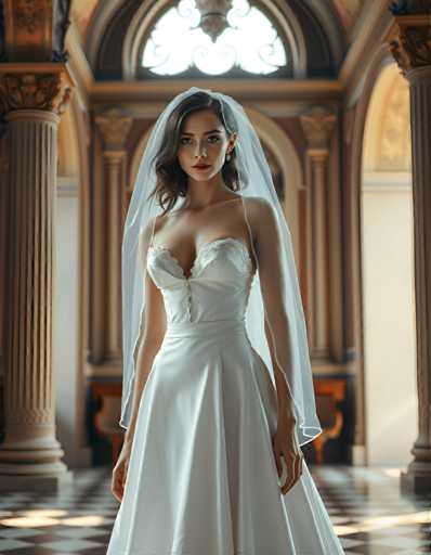 editorial fashion full body shot of a seductive young realistic android woman wearing a A-Line wedding dress with a veil, standing in a renaissance palace room. UHD, 8K, ultra detailed, cinematic, sharp focus, hyper-realistic, beautiful lighting, great composition, cutting-edge fashion.Steps: 5, Sampler: DPM++ 2M Trailing, Guidance Scale: 1.0, Seed: 1666523485, Size: 896x1152, Model: flux_1_schnell_q8p.ckpt, Strength: 1.0, Seed Mode: Scale Alike, Upscaler: realesrgan_x2plus_f16.ckpt