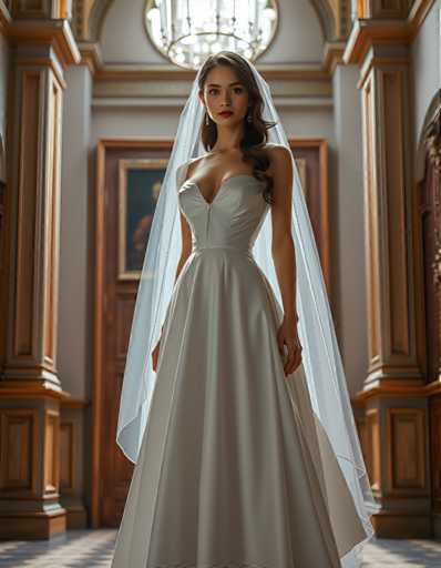 editorial fashion full body shot of a seductive young realistic android woman wearing a A-Line wedding dress with a veil, standing in a renaissance palace room. UHD, 8K, ultra detailed, cinematic, sharp focus, hyper-realistic, beautiful lighting, great composition, cutting-edge fashion.Steps: 5, Sampler: DPM++ 2M Trailing, Guidance Scale: 1.0, Seed: 945494953, Size: 896x1152, Model: flux_1_schnell_q8p.ckpt, Strength: 1.0, Seed Mode: Scale Alike, Upscaler: realesrgan_x2plus_f16.ckpt