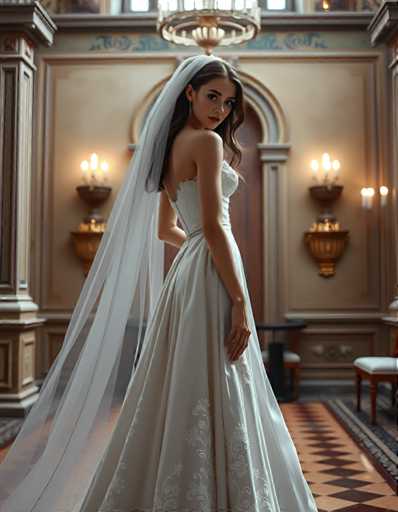 editorial fashion full body shot of a seductive young realistic android woman wearing a A-Line wedding dress with a veil, standing in a renaissance palace room. UHD, 8K, ultra detailed, cinematic, sharp focus, hyper-realistic, beautiful lighting, great composition, cutting-edge fashion.Steps: 5, Sampler: DPM++ 2M Trailing, Guidance Scale: 1.0, Seed: 2170345761, Size: 896x1152, Model: flux_1_schnell_q8p.ckpt, Strength: 1.0, Seed Mode: Scale Alike, Upscaler: realesrgan_x2plus_f16.ckpt