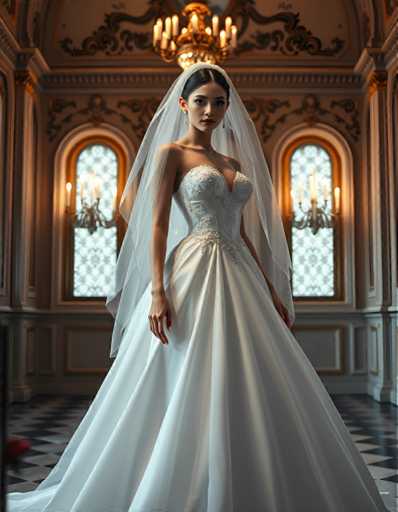 editorial fashion full body shot of a seductive young realistic android woman wearing a ball gown wedding dress with a veil, standing in a Venetian palace room. UHD, 8K, ultra detailed, cinematic, sharp focus, hyper-realistic, beautiful lighting, great composition, cutting-edge fashion.Steps: 5, Sampler: DPM++ 2M Trailing, Guidance Scale: 1.0, Seed: 765300275, Size: 896x1152, Model: flux_1_schnell_q8p.ckpt, Strength: 1.0, Seed Mode: Scale Alike, Upscaler: realesrgan_x2plus_f16.ckpt