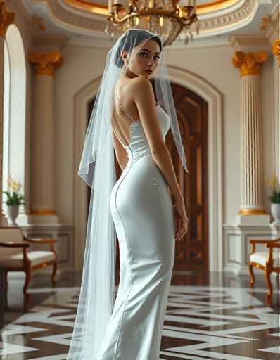 full body shot of a seductive young realistic android woman wearing a Sheath wedding pencil dress and a veil, standing in a modern palace room. UHD, 8K, ultra detailed, cinematic, sharp focus, hyper-realistic, beautiful lighting, great composition, high fashionSteps: 5, Sampler: DPM++ 2M Trailing, Guidance Scale: 1.0, Seed: 3971638072, Size: 896x1152, Model: flux_1_schnell_q8p.ckpt, Strength: 1.0, Seed Mode: Scale Alike, Upscaler: realesrgan_x2plus_f16.ckpt