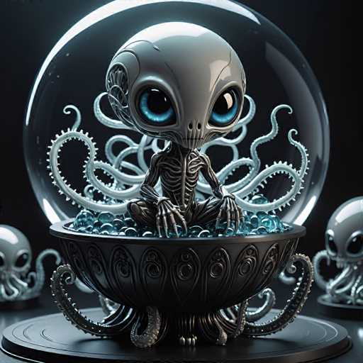 UHD, 8K, ultra detailed, a cinematic photograph of An intricately detailed chibi alien with multiple eyes, gills, and long tentacles instead of arms, sitting on a floating crystal ball. In the style of H.R. Giger., beautiful lighting, great composition-ugly, deformed, noisy, blurrySteps: 10, Sampler: DPM++ SDE Karras, Guidance Scale: 2.0, Seed: 1097619019, Size: 1024x1024, Model: fitcordermix_fcturbosdxl_f16.ckpt, Strength: 1.0, Seed Mode: Scale Alike, Upscaler: realesrgan_x2plus_f16.ckpt, Target Size: 1024x1024, Crop: (0, 0), Original Size: 1024x1024, Negative Original Size: 512x512, Aesthetic Score: 6.0, Negative Aesthetic Score: 2.5, Zero Negative Prompt: false