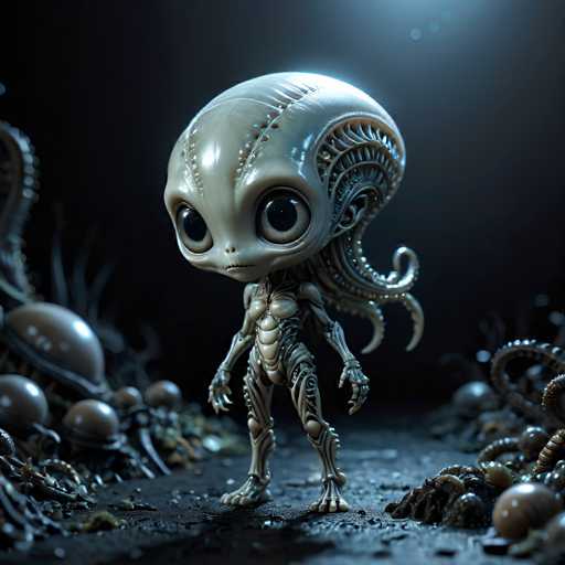 UHD, 8K, ultra detailed, a cinematic photograph of An alien chibi character with long, spindly legs and a compact body. It has big, expressive eyes and a quirky smile. Its skin is covered in tiny scales that reflect light in various colors. In the style of H.R. Giger and Hayao Miyazaki., beautiful lighting, great composition-ugly, deformed, noisy, blurrySteps: 10, Sampler: DPM++ SDE Karras, Guidance Scale: 2.0, Seed: 1452768970, Size: 1024x1024, Model: boltningrealistic_v10_f16.ckpt, Strength: 1.0, Seed Mode: Scale Alike, Upscaler: realesrgan_x2plus_f16.ckpt, Target Size: 1024x1024, Crop: (0, 0), Original Size: 1024x1024, Negative Original Size: 512x512, Aesthetic Score: 6.0, Negative Aesthetic Score: 2.5, Zero Negative Prompt: false