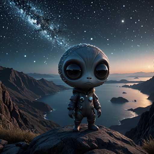 UHD, 8K, ultra detailed, a cinematic photograph of A chibi alien character with large, expressive eyes and a tail resembling a comet, looking up at the night sky filled with constellations and shooting stars. The scene is set on a mountain peak overlooking a vast, dark ocean. In the style of Caspar David Friedrich., beautiful lighting, great composition-ugly, deformed, noisy, blurrySteps: 10, Sampler: DPM++ SDE Karras, Guidance Scale: 2.0, Seed: 1451326320, Size: 1024x1024, Model: dreamshaperxl_v21turbodpmsde_f16.ckpt, Strength: 1.0, Seed Mode: Scale Alike, Upscaler: realesrgan_x2plus_f16.ckpt, Target Size: 1024x1024, Crop: (0, 0), Original Size: 1024x1024, Negative Original Size: 512x512, Aesthetic Score: 6.0, Negative Aesthetic Score: 2.5, Zero Negative Prompt: false