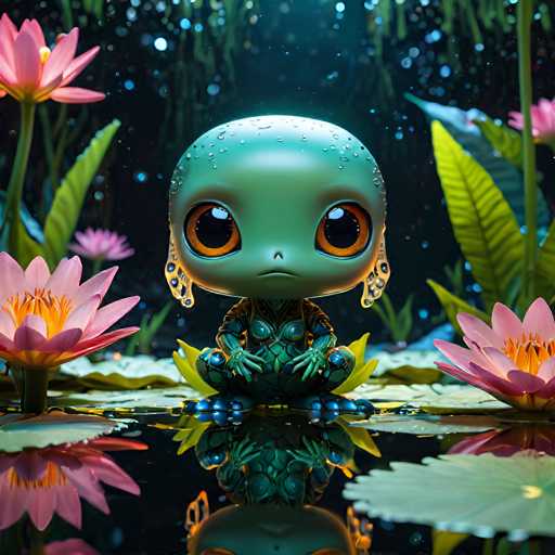 UHD, 8K, ultra detailed, a cinematic photograph of An alien chibi character with a fish-like appearance, complete with gills and fins. It's sitting on a colorful, floating lily pad in a peaceful pond filled with bioluminescent algae. In the style of Yayoi Kusama., beautiful lighting, great composition-ugly, deformed, noisy, blurrySteps: 10, Sampler: DPM++ SDE Karras, Guidance Scale: 2.0, Seed: 1413370597, Size: 1024x1024, Model: juggernaut_xl_v9_lightning_f16.ckpt, Strength: 1.0, Seed Mode: Scale Alike, Upscaler: realesrgan_x2plus_f16.ckpt, Target Size: 1024x1024, Crop: (0, 0), Original Size: 1024x1024, Negative Original Size: 512x512, Aesthetic Score: 6.0, Negative Aesthetic Score: 2.5, Zero Negative Prompt: false