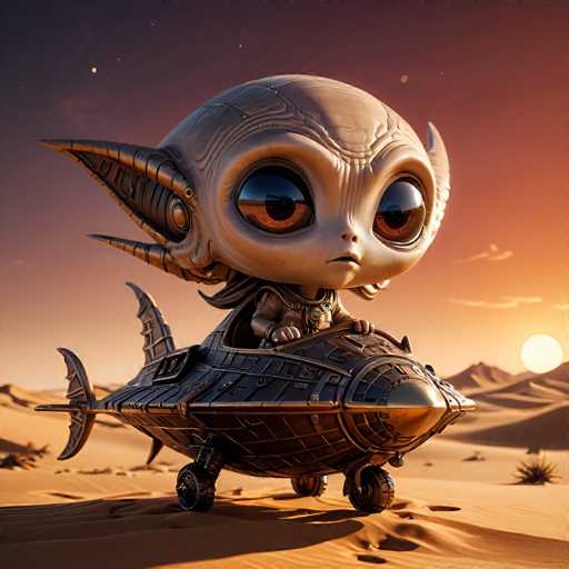 UHD, 8K, ultra detailed, a cinematic photograph of An alien chibi character with a long, pointed nose and large, expressive eyes, peering out from the cockpit of an antique spaceship made of wood and brass. The ship is flying over a barren, desert planet with towering sand dunes and a red sun setting on the horizon. In the style of Jules Verne., beautiful lighting, great composition-ugly, deformed, noisy, blurrySteps: 10, Sampler: DPM++ SDE Karras, Guidance Scale: 2.0, Seed: 3453592392, Size: 1024x1024, Model: boltningrealistic_v10_f16.ckpt, Strength: 1.0, Seed Mode: Scale Alike, Upscaler: realesrgan_x2plus_f16.ckpt, Target Size: 1024x1024, Crop: (0, 0), Original Size: 1024x1024, Negative Original Size: 512x512, Aesthetic Score: 6.0, Negative Aesthetic Score: 2.5, Zero Negative Prompt: false