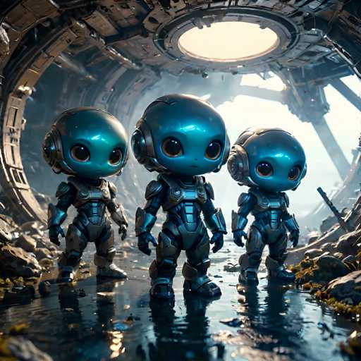 UHD, 8K, ultra detailed, a cinematic photograph of A group of curious, mischievous chibi aliens exploring an abandoned human spaceship. They're wearing makeshift helmets made from human technology and are in awe of the strange discoveries they make. In the style of Chris Foss., beautiful lighting, great composition-ugly, deformed, noisy, blurrySteps: 10, Sampler: DPM++ SDE Karras, Guidance Scale: 2.0, Seed: 848442697, Size: 1024x1024, Model: zaxiousxl_lightiningv30_f16.ckpt, Strength: 1.0, Seed Mode: Scale Alike, Upscaler: realesrgan_x2plus_f16.ckpt, Target Size: 1024x1024, Crop: (0, 0), Original Size: 1024x1024, Negative Original Size: 512x512, Aesthetic Score: 6.0, Negative Aesthetic Score: 2.5, Zero Negative Prompt: false