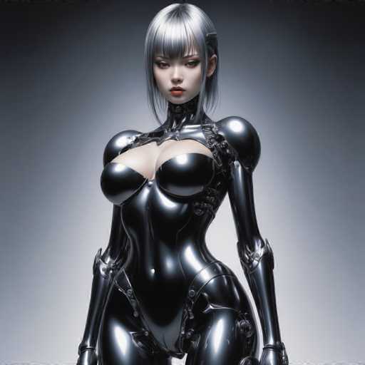 Artwork in the style of (Hajime Sorayama:1.5) a sexy black metal robot girl with big breasts. Her body is entirely made of black metal-HeadphoneSteps: 8, Sampler: DPM++ SDE Karras, Guidance Scale: 2.5, Seed: 3190556514, Size: 1280x1280, Model: hephaistosnextgen_dpo_v10_f16.ckpt, Strength: 1.0, Seed Mode: Scale Alike, Hires Fix: true, First Stage Size: 768x768, Second Stage Strength: 0.7, Target Size: 1280x1280, Crop: (0, 0), Original Size: 1280x1280, Negative Original Size: 640x640, Aesthetic Score: 6,0, Negative Aesthetic Score: 2,5, Zero Negative Prompt: false