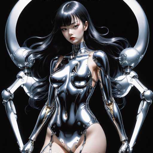 Artwork in the style of (Hajime Sorayama:1.5) a sexy robot woman. Her body is entirely made of black metal-HeadphoneSteps: 8, Sampler: DPM++ SDE Karras, Guidance Scale: 2.5, Seed: 357964226, Size: 1280x1280, Model: cherrypickerxl_lcm_v02_f16.ckpt, Strength: 1.0, Seed Mode: Scale Alike, Hires Fix: true, First Stage Size: 768x768, Second Stage Strength: 0.7, Target Size: 1280x1280, Crop: (0, 0), Original Size: 1280x1280, Negative Original Size: 640x640, Aesthetic Score: 6,0, Negative Aesthetic Score: 2,5, Zero Negative Prompt: false